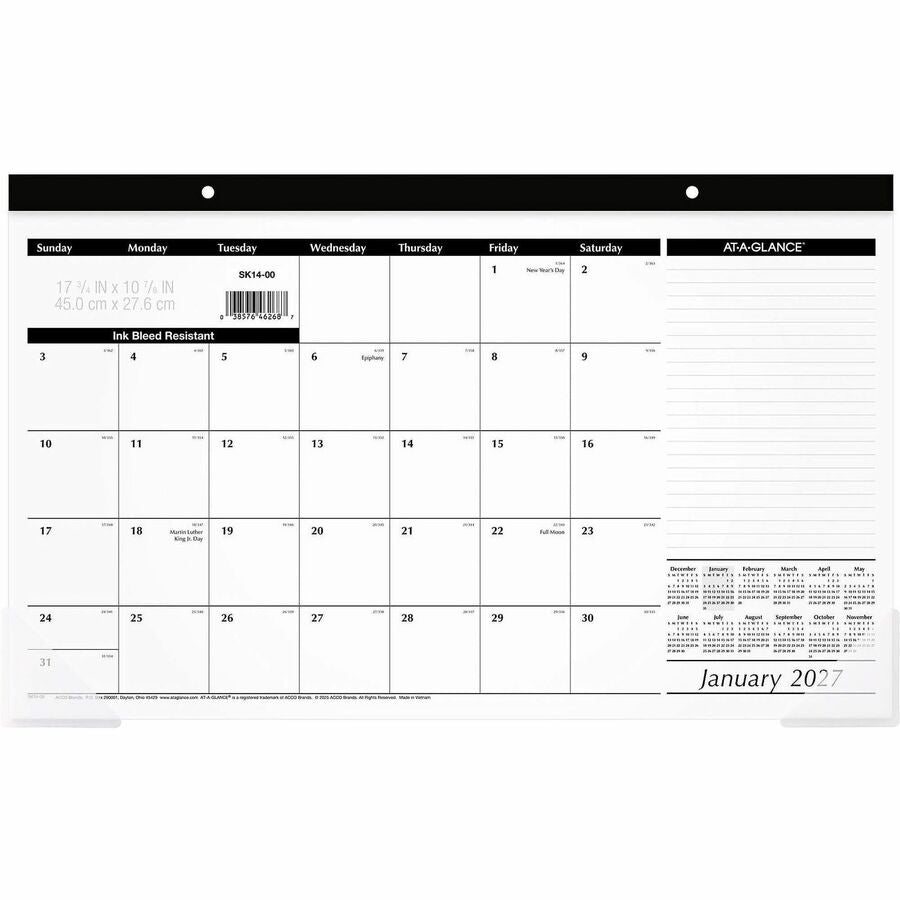 Compact Desk Pad, 18 x 11, White Sheets, Black Binding, Clear Corners, 12-Month (Jan to Dec): 2024