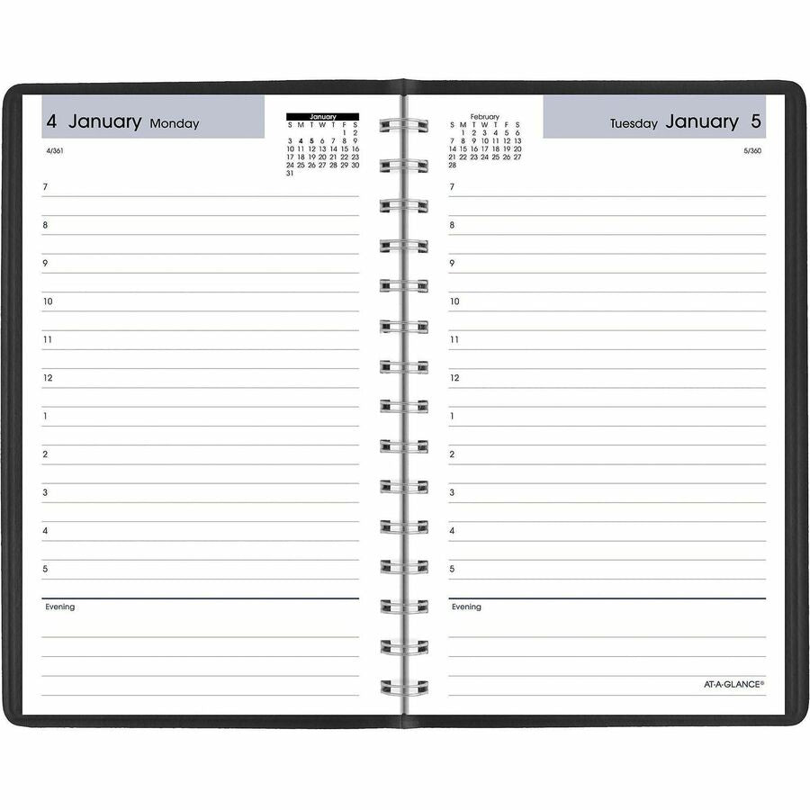 DayMinder Daily Appointment Book, 8 x 5, Black Cover, 12-Month (Jan to Dec): 2024