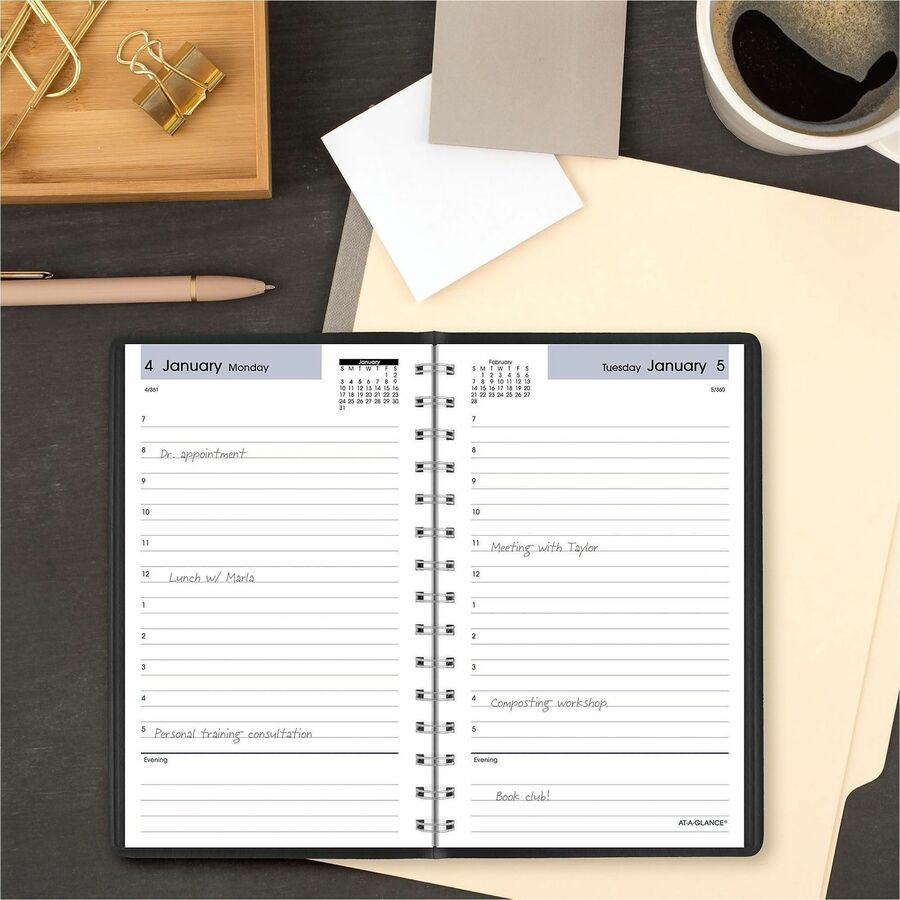 DayMinder Daily Appointment Book, 8 x 5, Black Cover, 12-Month (Jan to Dec): 2024