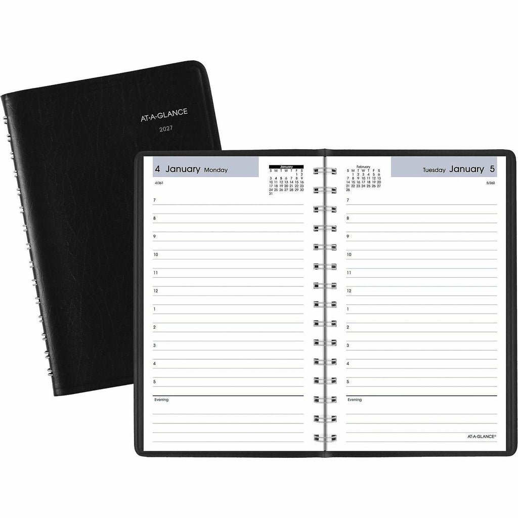 DayMinder Daily Appointment Book, 8 x 5, Black Cover, 12-Month (Jan to Dec): 2024