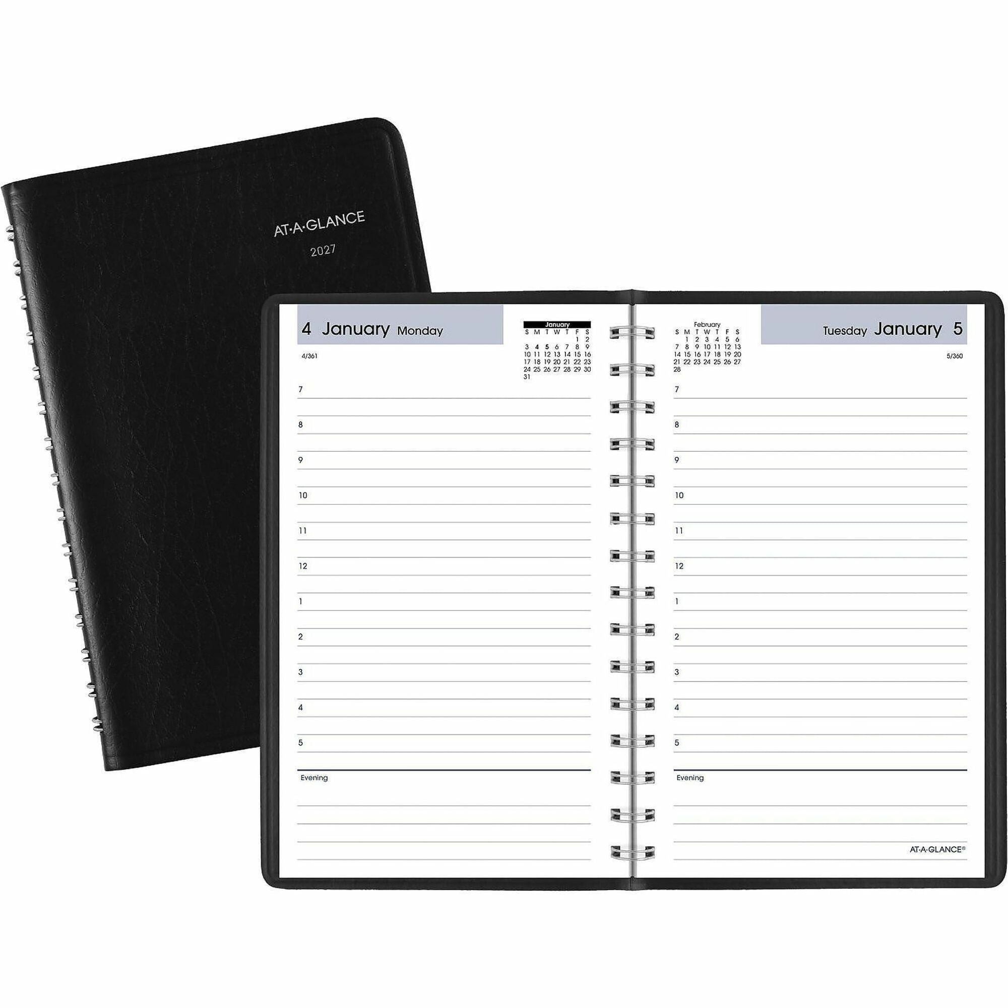 DayMinder Daily Appointment Book, 8 x 5, Black Cover, 12-Month (Jan to Dec): 2024