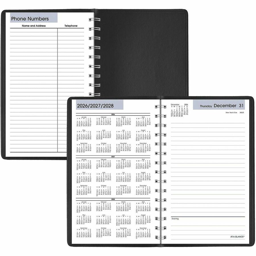 DayMinder Daily Appointment Book, 8 x 5, Black Cover, 12-Month (Jan to Dec): 2024