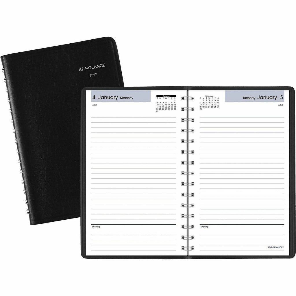 DayMinder Daily Appointment Book, 8 x 5, Black Cover, 12-Month (Jan to Dec): 2024