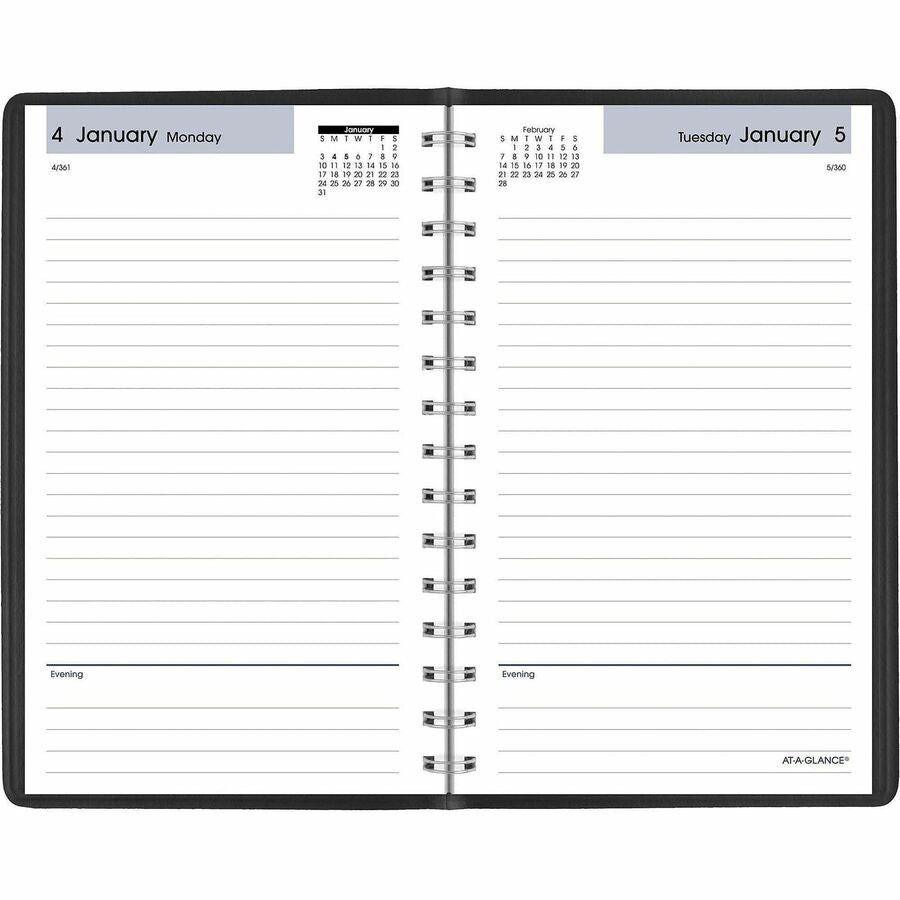DayMinder Daily Appointment Book, 8 x 5, Black Cover, 12-Month (Jan to Dec): 2024