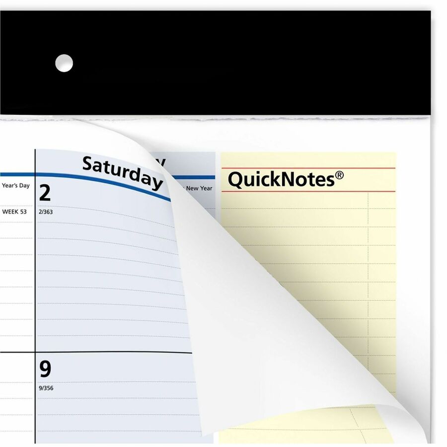 QuickNotes Desk Pad, 22 x 17, White/Blue/Yellow Sheets, Black Binding, Clear Corners, 13-Month (Jan to Jan): 2024 to 2025