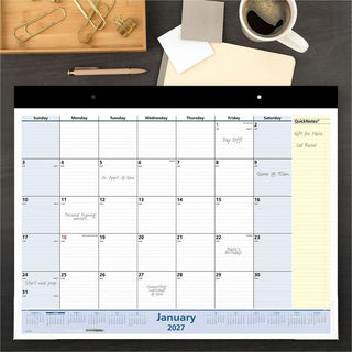 QuickNotes Desk Pad, 22 x 17, White/Blue/Yellow Sheets, Black Binding, Clear Corners, 13-Month (Jan to Jan): 2024 to 2025