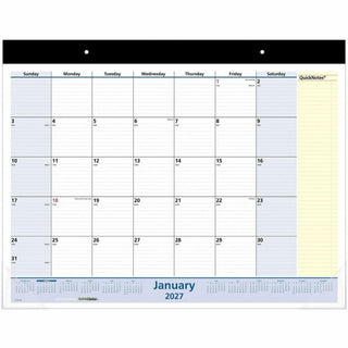 QuickNotes Desk Pad, 22 x 17, White/Blue/Yellow Sheets, Black Binding, Clear Corners, 13-Month (Jan to Jan): 2024 to 2025