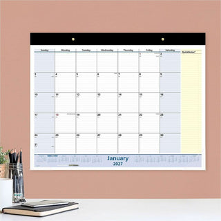 QuickNotes Desk Pad, 22 x 17, White/Blue/Yellow Sheets, Black Binding, Clear Corners, 13-Month (Jan to Jan): 2024 to 2025