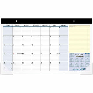 At-A-Glance QuickNotes 2024 Compact Monthly Desk Pad Calendar, Compact, 18" x 11" - Standard Size - Julian Dates - Monthly - 13 Month - January 2024 - January 2025 - 1 Month Single Page Layout - 18" x 11" White Sheet - Headband - Desktop - Blue, Whit