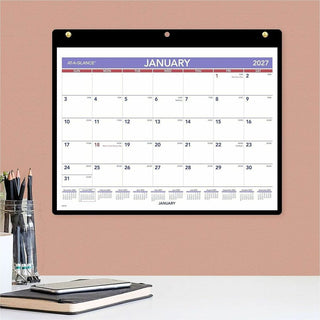 Monthly Desk/Wall Calendar with Plastic Backboard and Bonus Pages, 11 x 8, White/Violet/Red Sheets, 12-Month (Jan-Dec): 2024