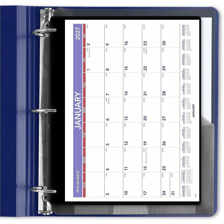 Monthly Desk/Wall Calendar with Plastic Backboard and Bonus Pages, 11 x 8, White/Violet/Red Sheets, 12-Month (Jan-Dec): 2024