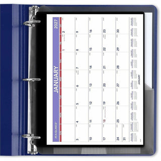 Monthly Desk/Wall Calendar with Plastic Backboard and Bonus Pages, 11 x 8, White/Violet/Red Sheets, 12-Month (Jan-Dec): 2024