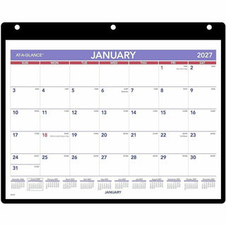 Monthly Desk/Wall Calendar with Plastic Backboard and Bonus Pages, 11 x 8, White/Violet/Red Sheets, 12-Month (Jan-Dec): 2024