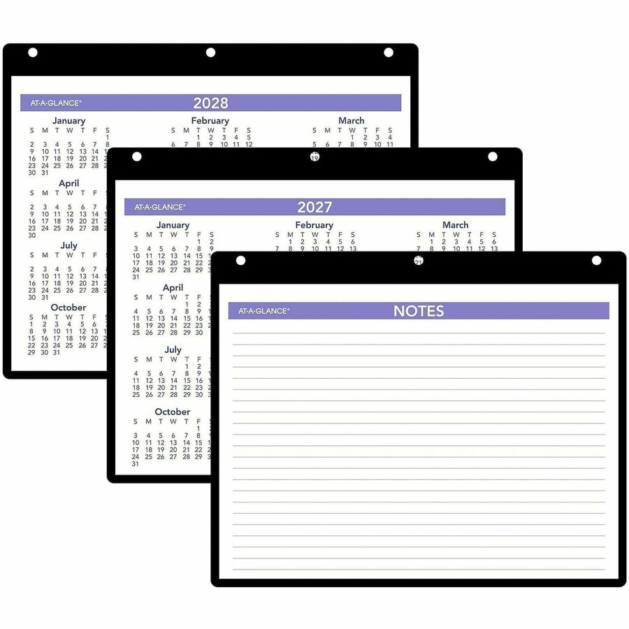 Monthly Desk/Wall Calendar with Plastic Backboard and Bonus Pages, 11 x 8, White/Violet/Red Sheets, 12-Month (Jan-Dec): 2024