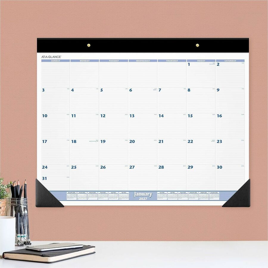 Desk Pad, 24 x 19, White Sheets, Black Binding, Black Corners, 12-Month (Jan to Dec): 2024