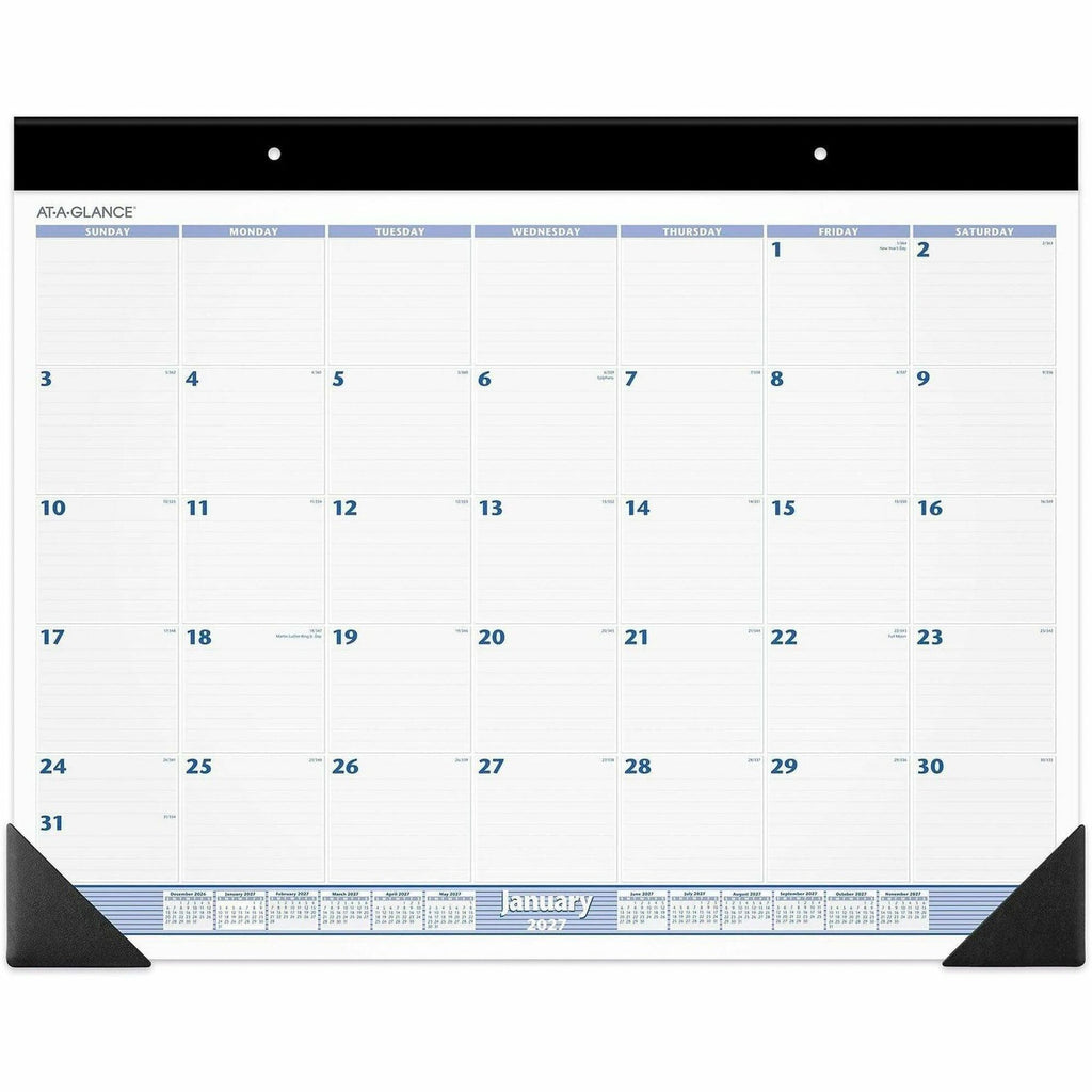 Desk Pad, 24 x 19, White Sheets, Black Binding, Black Corners, 12-Month (Jan to Dec): 2024