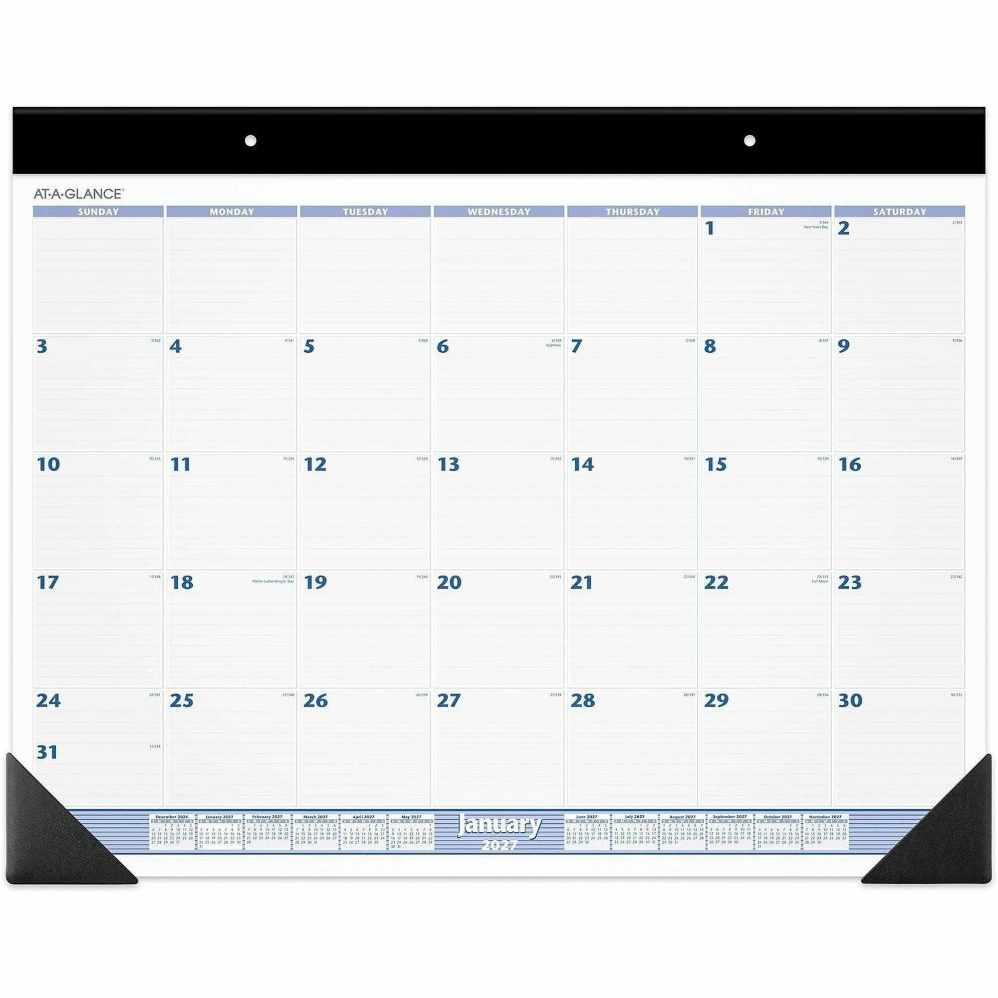 Desk Pad, 24 x 19, White Sheets, Black Binding, Black Corners, 12-Month (Jan to Dec): 2024