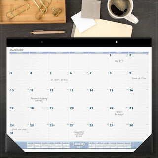 Desk Pad, 24 x 19, White Sheets, Black Binding, Black Corners, 12-Month (Jan to Dec): 2024