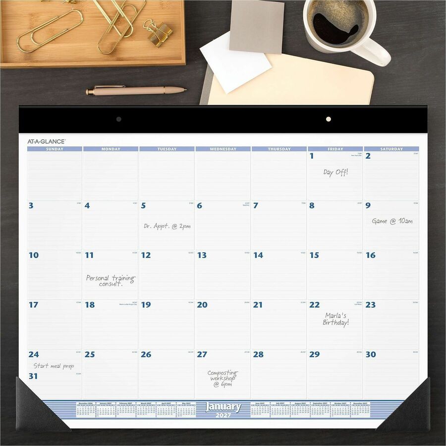 Desk Pad, 24 x 19, White Sheets, Black Binding, Black Corners, 12-Month (Jan to Dec): 2024