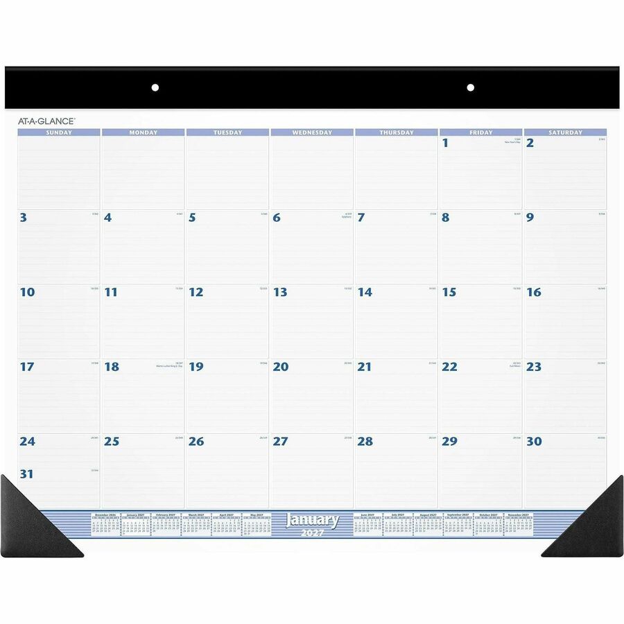 Desk Pad, 24 x 19, White Sheets, Black Binding, Black Corners, 12-Month (Jan to Dec): 2024