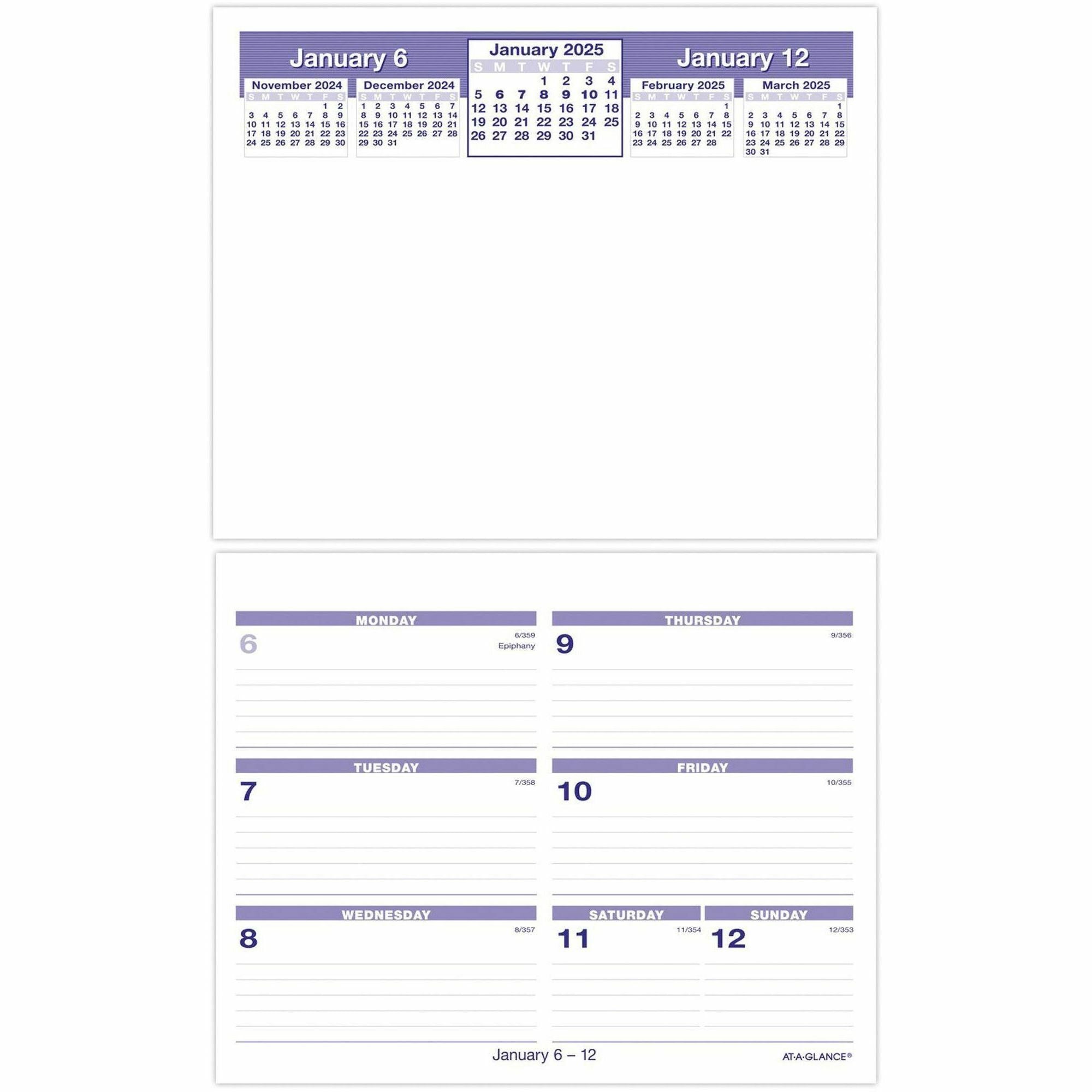 At-A-Glance Flip-A-Week Desk Calendar Refill - Small Size - Julian Dates - Weekly - 12 Month - January 2024 - December 2024 - 1 Week Double Page Layout - 6" x 7" White Sheet - Desk - White, Blue - Paper - 1 Each - 