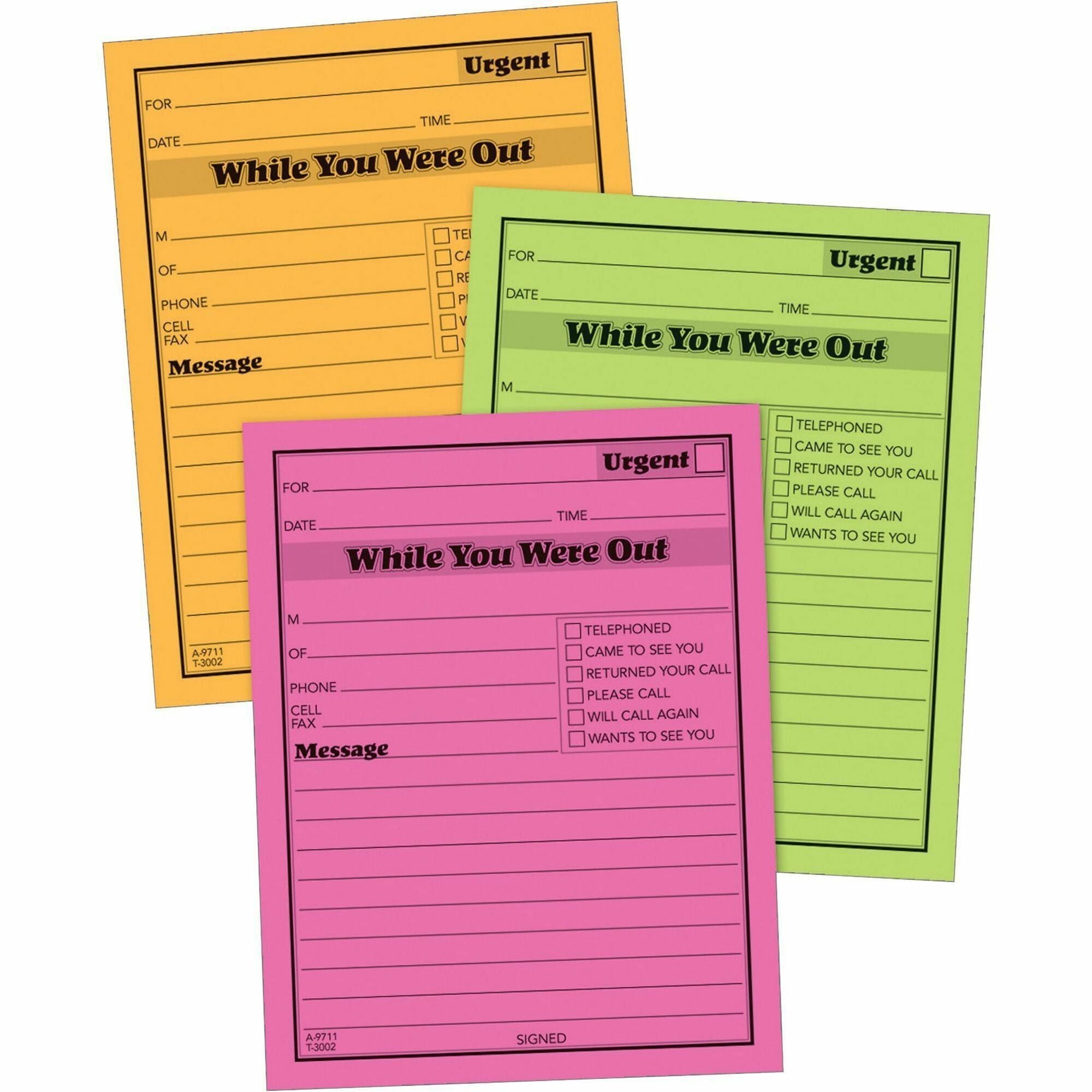 Adams Neon While You Were Out Message Pads - 50 Sheet(s) - Gummed - 4" x 5" Sheet Size - Assorted - Assorted Sheet(s) - 6 / Pack - 