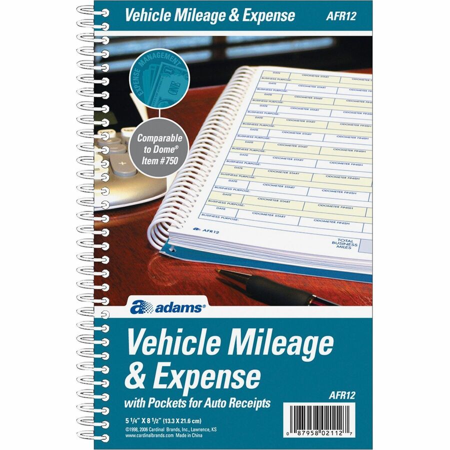 Adams Vehicle Mileage/Expense Journal Pocket - 64 Sheet(s) - 5.50" x 8.50" Sheet Size - White - White Sheet(s) - 1 Each