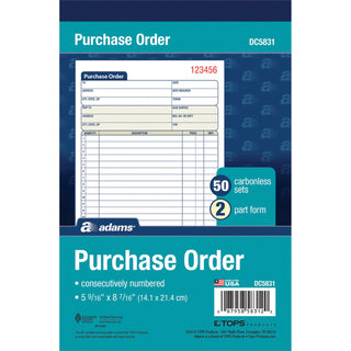Adams Carbonless Purchase Order Statement - Tape Bound - 2 PartCarbonless Copy - 5.56" x 8.43" Sheet Size - 2 x Holes - White, Canary - Assorted Sheet(s) - 1 Each - 