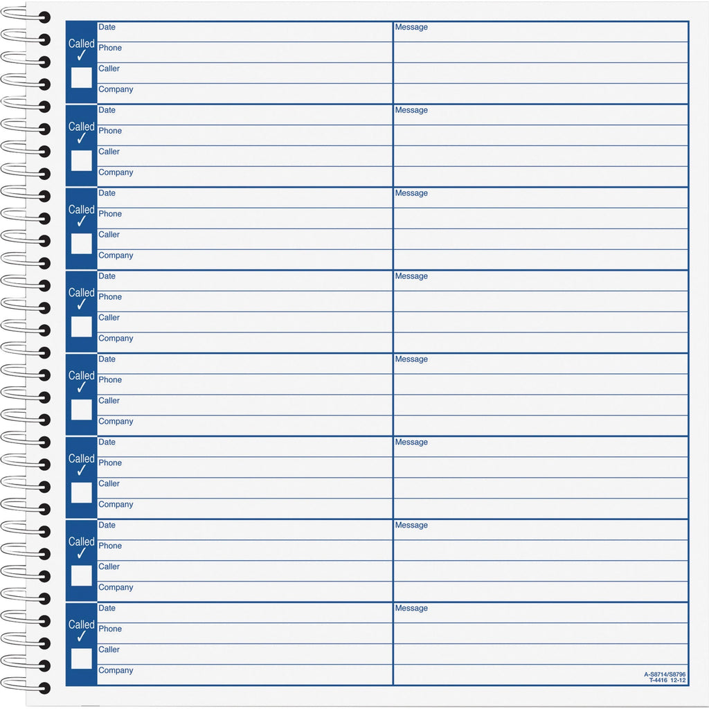 Adams Voice Mail Log Book - 60 Sheet(s) - Spiral Bound - 7.50" x 8.50" Sheet Size - 2 / Pack - 