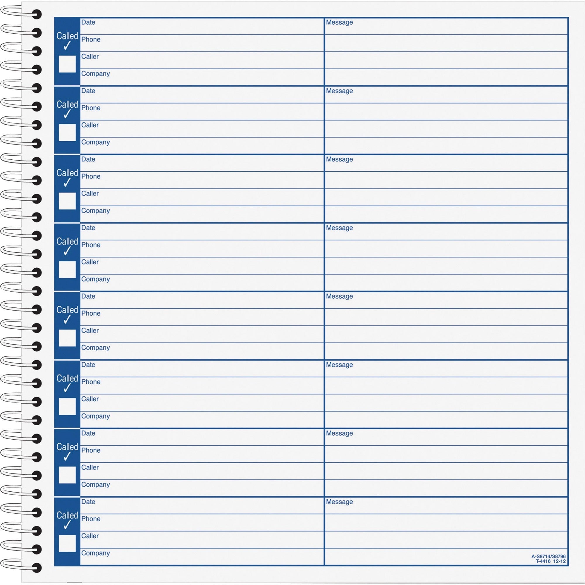 Adams Voice Mail Log Book - 60 Sheet(s) - Spiral Bound - 7.50" x 8.50" Sheet Size - 2 / Pack - 