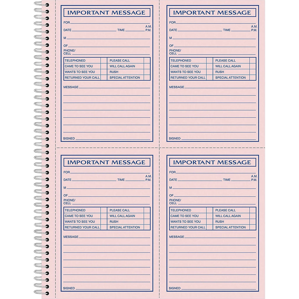 Adams Carbonless Important Message Pad - 200 Sheet(s) - Spiral Bound - 2 PartCarbonless Copy - 8.50" x 11" Sheet Size - Assorted Sheet(s) - 1 Each - 