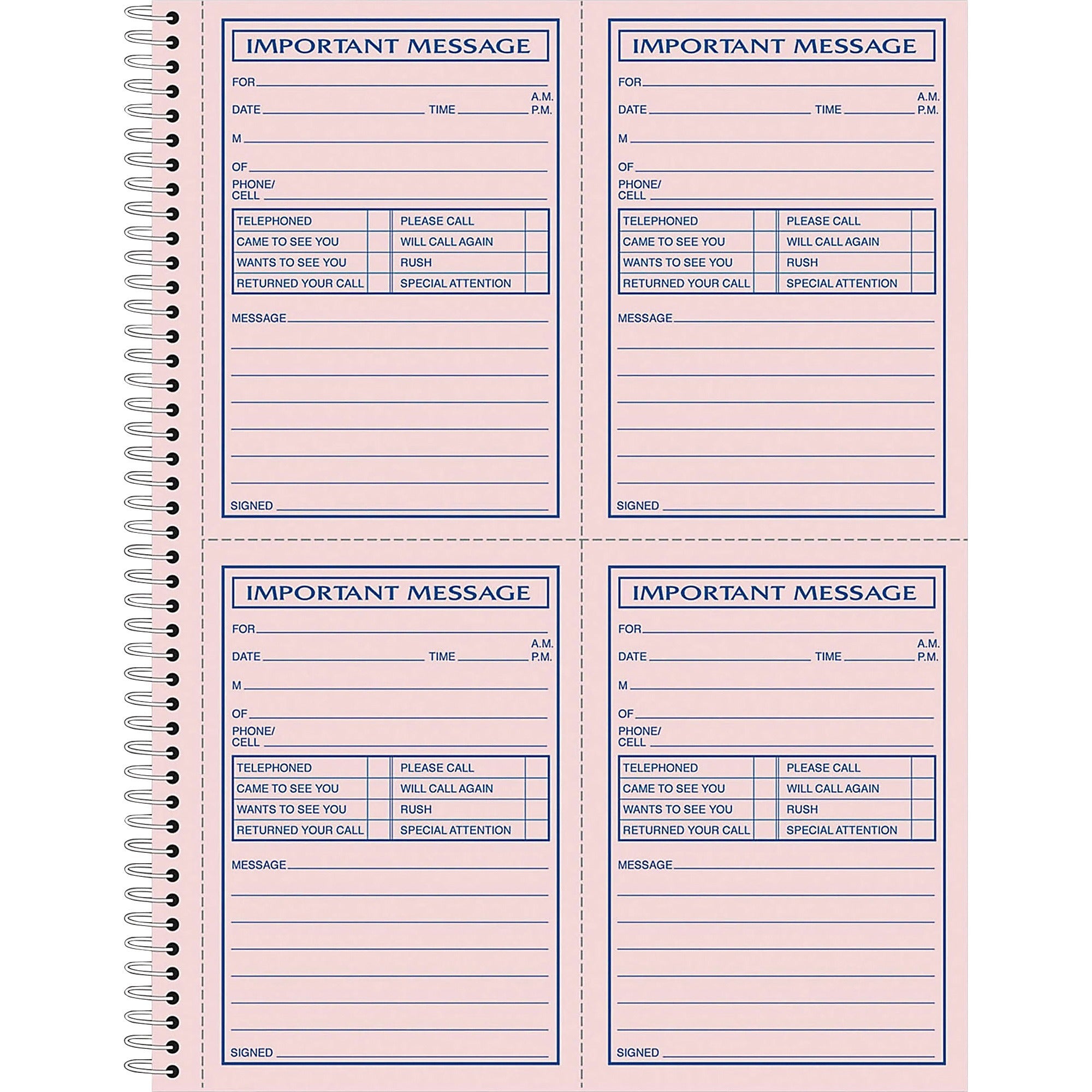 Adams Carbonless Important Message Pad - 200 Sheet(s) - Spiral Bound - 2 PartCarbonless Copy - 8.50" x 11" Sheet Size - Assorted Sheet(s) - 1 Each - 