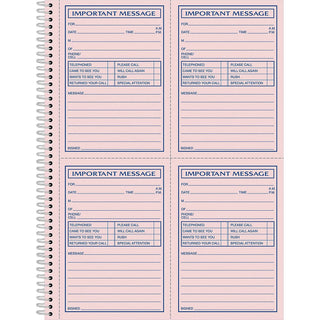 Adams Carbonless Important Message Pad - 200 Sheet(s) - Spiral Bound - 2 PartCarbonless Copy - 8.50" x 11" Sheet Size - Assorted Sheet(s) - 1 Each - 