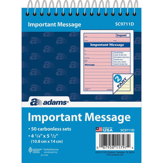 Adams Spiral-bound Phone Message Booklet - 50 Sheet(s) - Spiral Bound - 4" x 5.50" Sheet Size - 1 Each