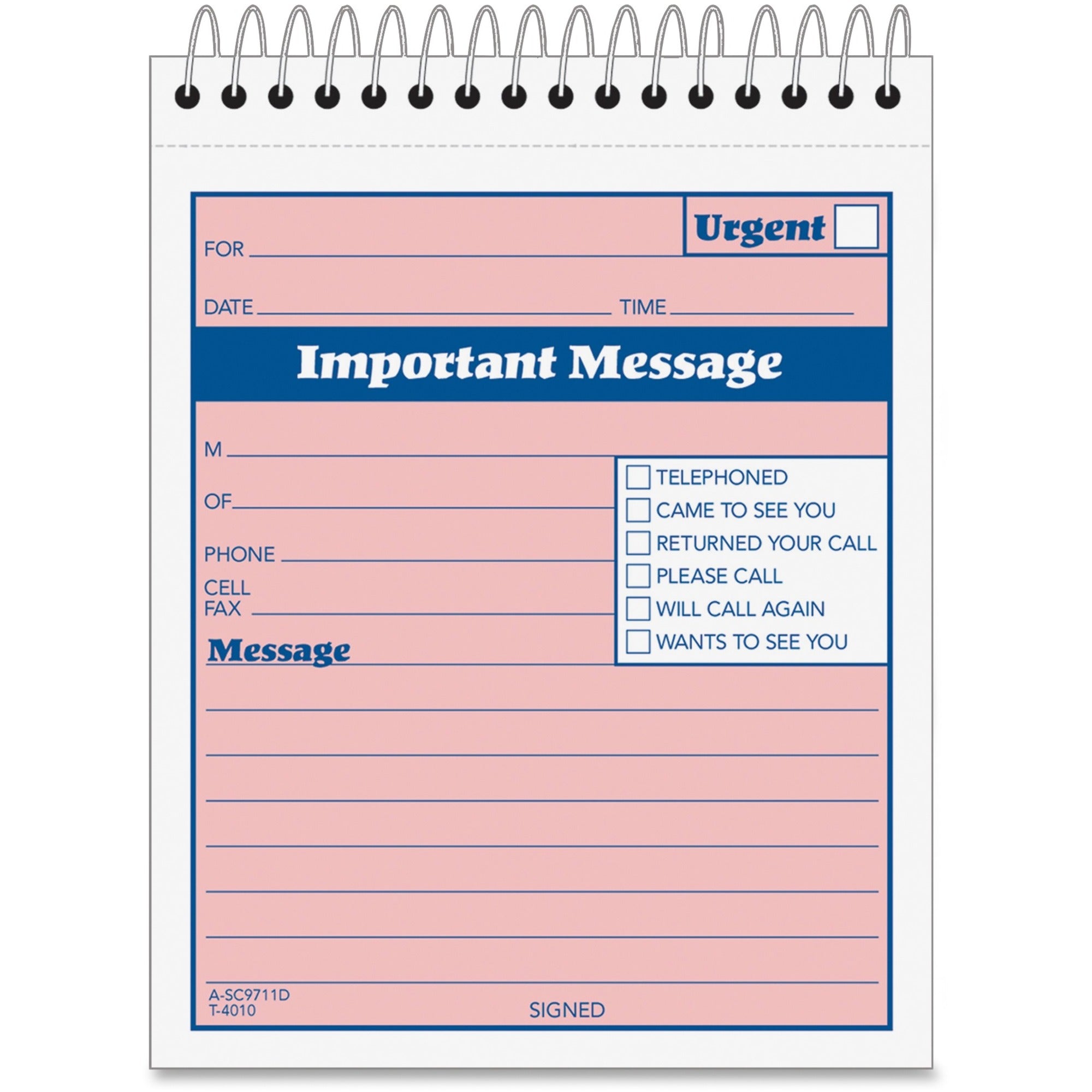 Adams Spiral-bound Phone Message Booklet - 50 Sheet(s) - Spiral Bound - 4" x 5.50" Sheet Size - 1 Each - 