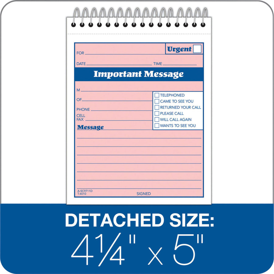 Adams Spiral-bound Phone Message Booklet - 50 Sheet(s) - Spiral Bound - 4" x 5.50" Sheet Size - 1 Each - 
