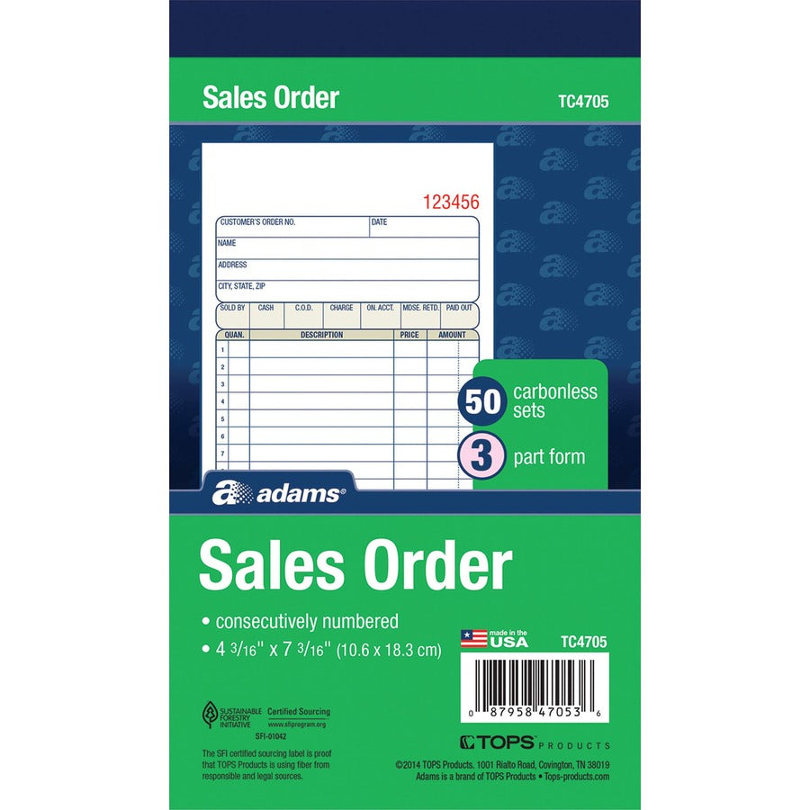 Sales/Order Book, Three-Part Carbonless, 4.19 x 6.69, 50 Forms Total