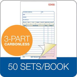 Sales/Order Book, Three-Part Carbonless, 4.19 x 6.69, 50 Forms Total