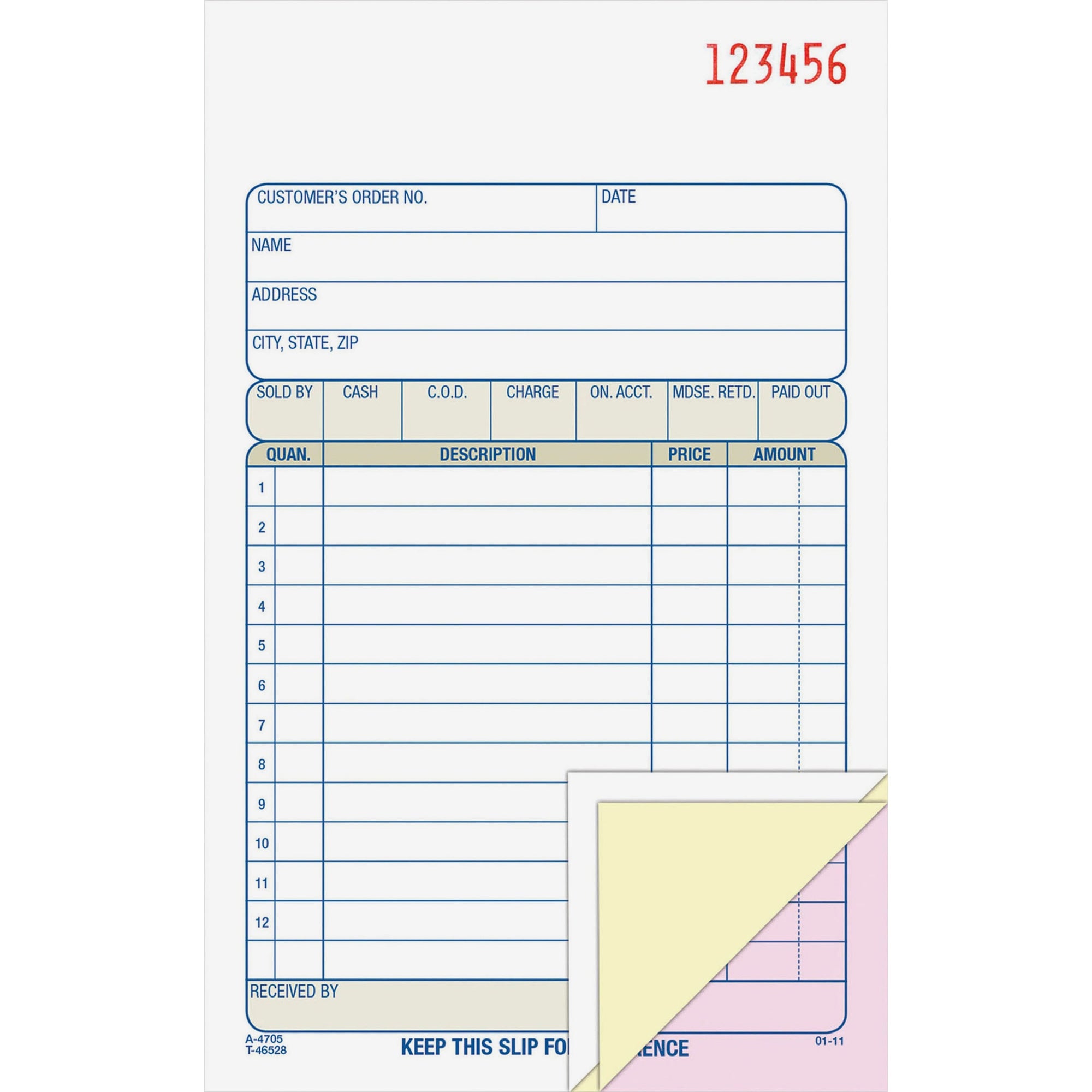 Sales/Order Book, Three-Part Carbonless, 4.19 x 6.69, 50 Forms Total
