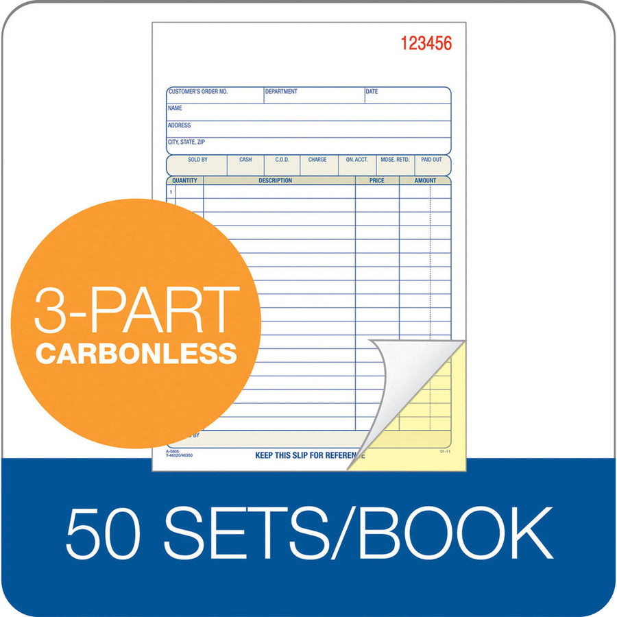 TOPS Sales/Order Book, Three-Part Carbonless, 7.95 x 5.56, 50 Forms Total