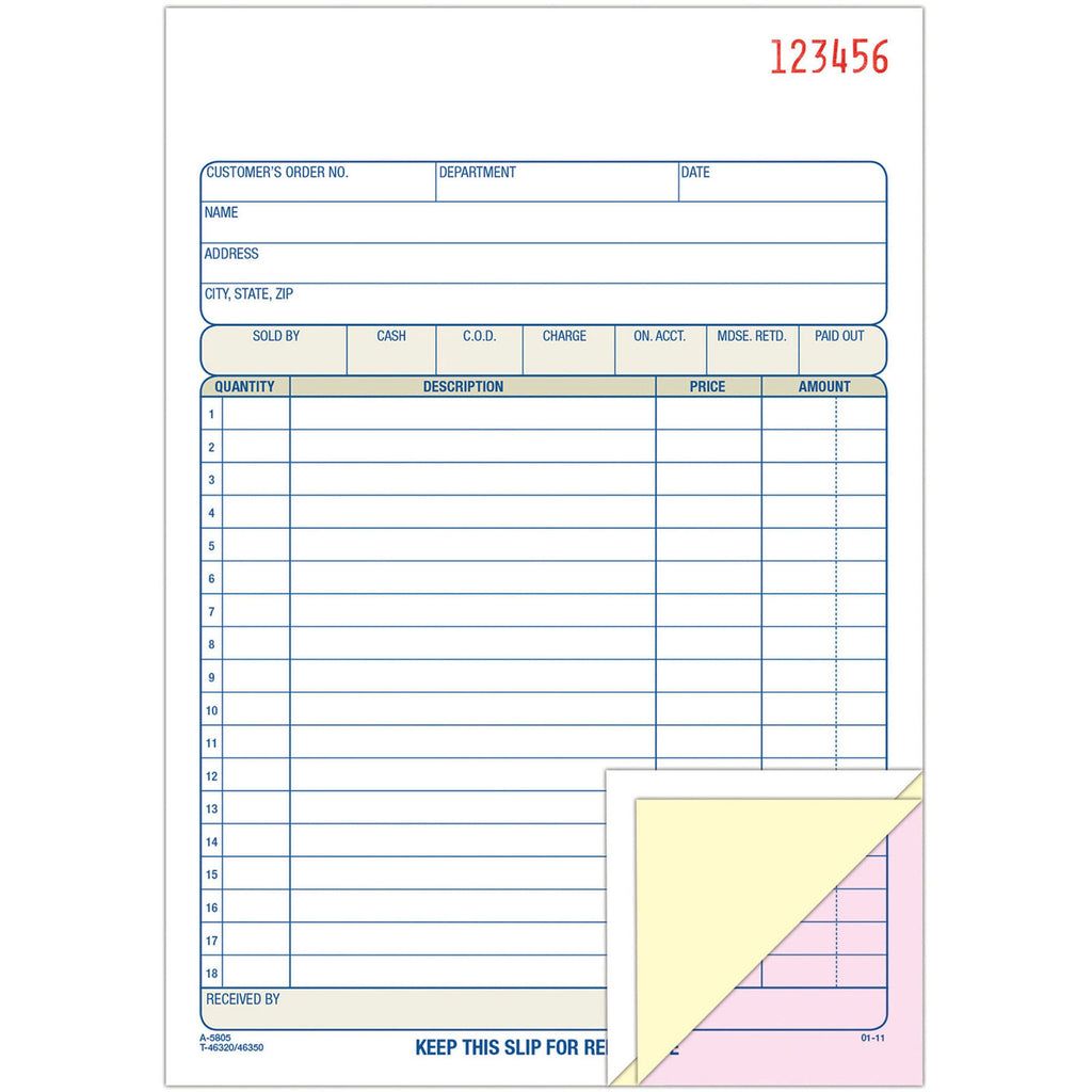TOPS Sales/Order Book, Three-Part Carbonless, 7.95 x 5.56, 50 Forms Total