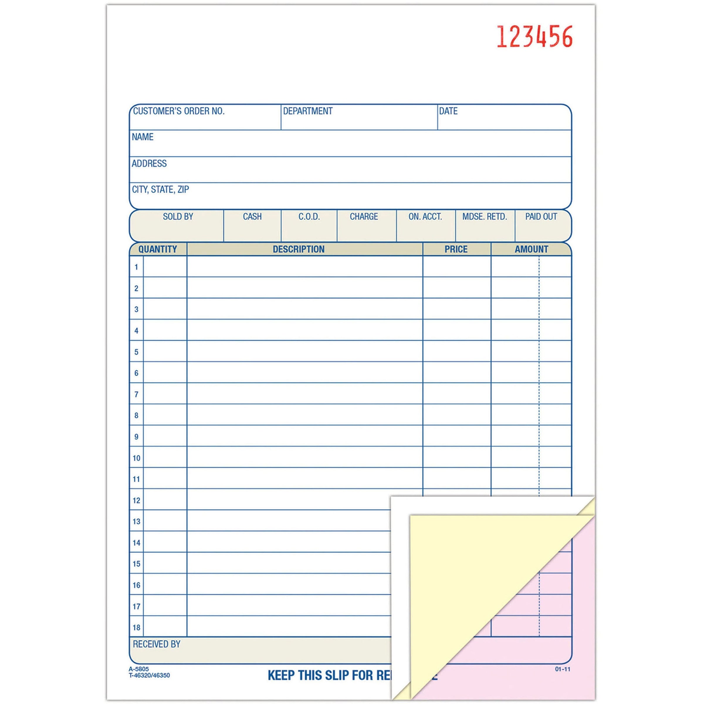 TOPS Sales/Order Book, Three-Part Carbonless, 7.95 x 5.56, 50 Forms Total