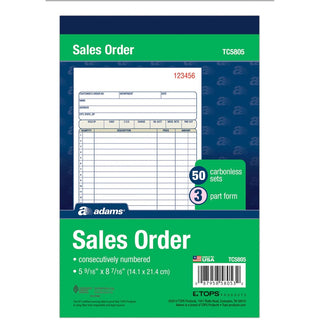 TOPS Sales/Order Book, Three-Part Carbonless, 7.95 x 5.56, 50 Forms Total