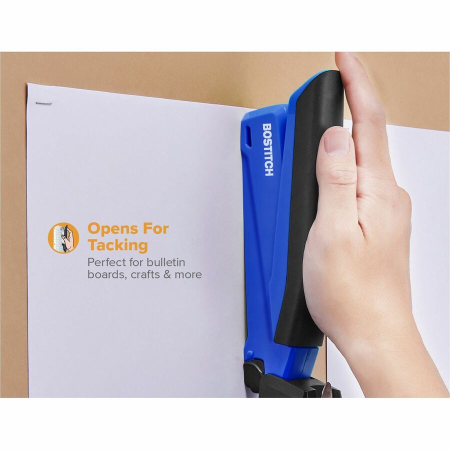 InPower One-Finger 3-in-1 Desktop Stapler with Antimicrobial Protection, 20-Sheet Capacity, Blue/Black