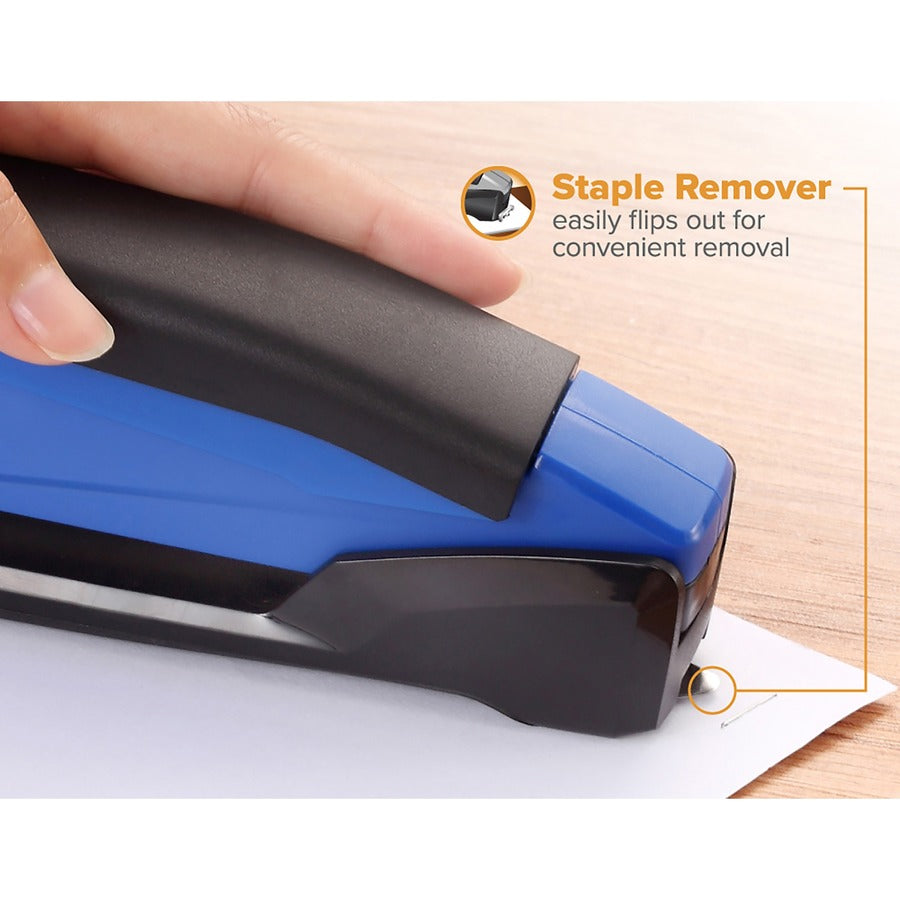 InPower One-Finger 3-in-1 Desktop Stapler with Antimicrobial Protection, 20-Sheet Capacity, Blue/Black