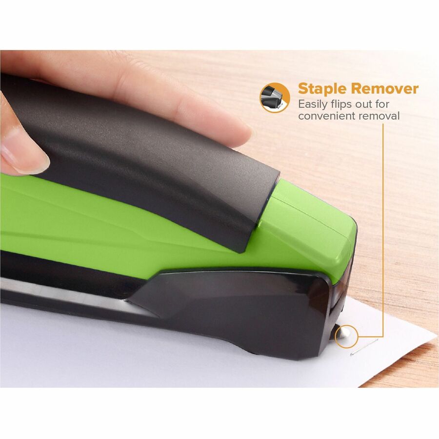 InPower One-Finger 3-in-1 Desktop Stapler with Antimicrobial Protection, 20-Sheet Capacity, Green/Black