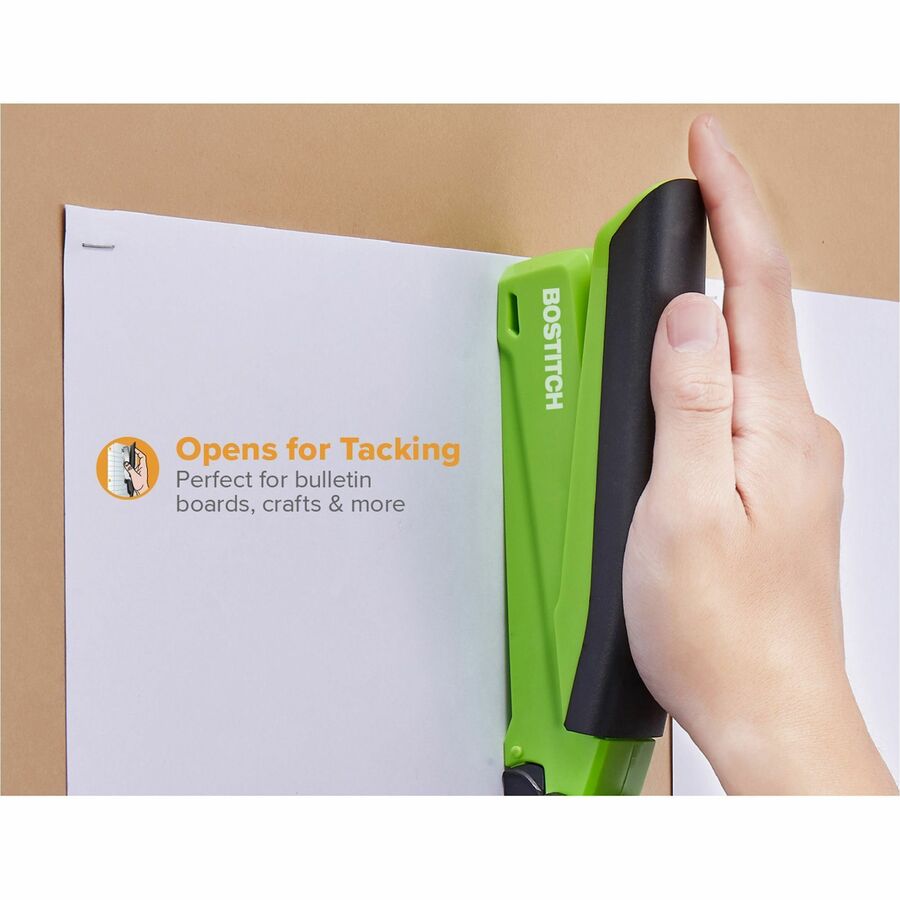 InPower One-Finger 3-in-1 Desktop Stapler with Antimicrobial Protection, 20-Sheet Capacity, Green/Black