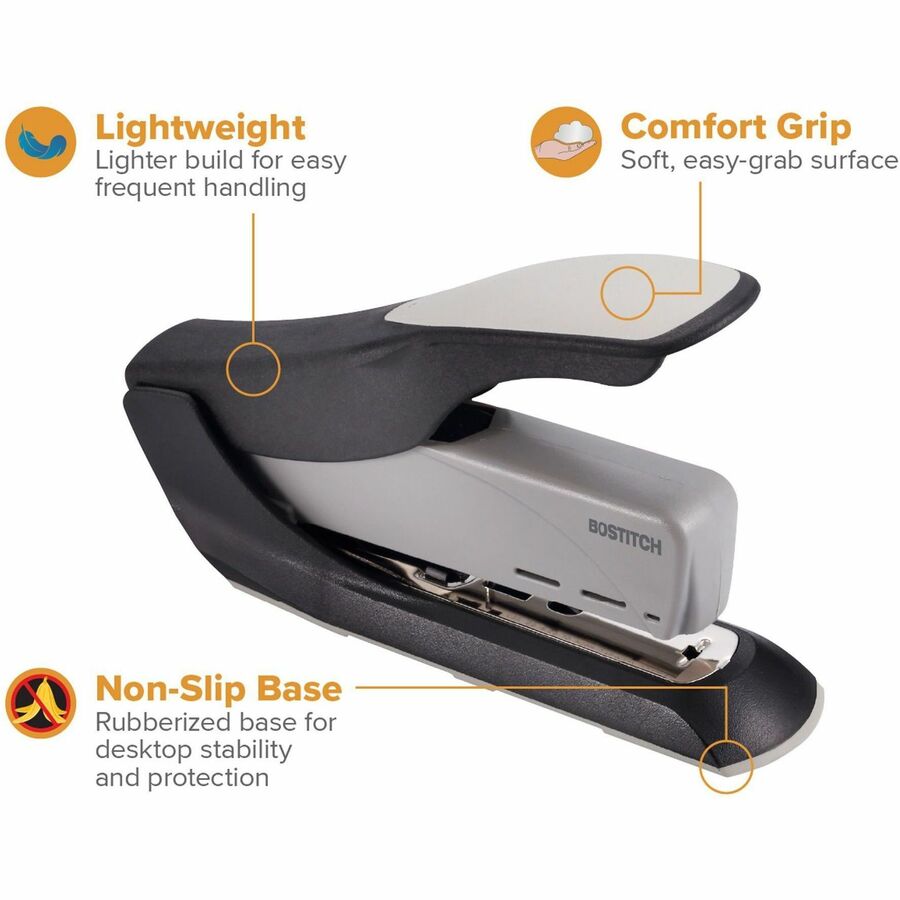 Bostitch Spring-Powered Antimicrobial Heavy Duty Stapler - 60 Sheets Capacity - 5/16" , 3/8" Staple Size - 1 Each - Black, Gray