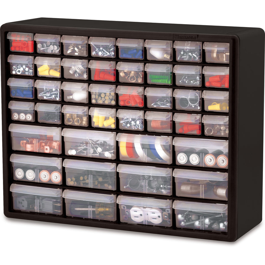 Akro-Mils 44-Drawer Plastic Storage Cabinet - 44 Compartment(s) - 15.8" Height6.4" Depth x 20" Length - Unbreakable, Stackable, Finger Grip - Black - Polystyrene - 1 Each - 