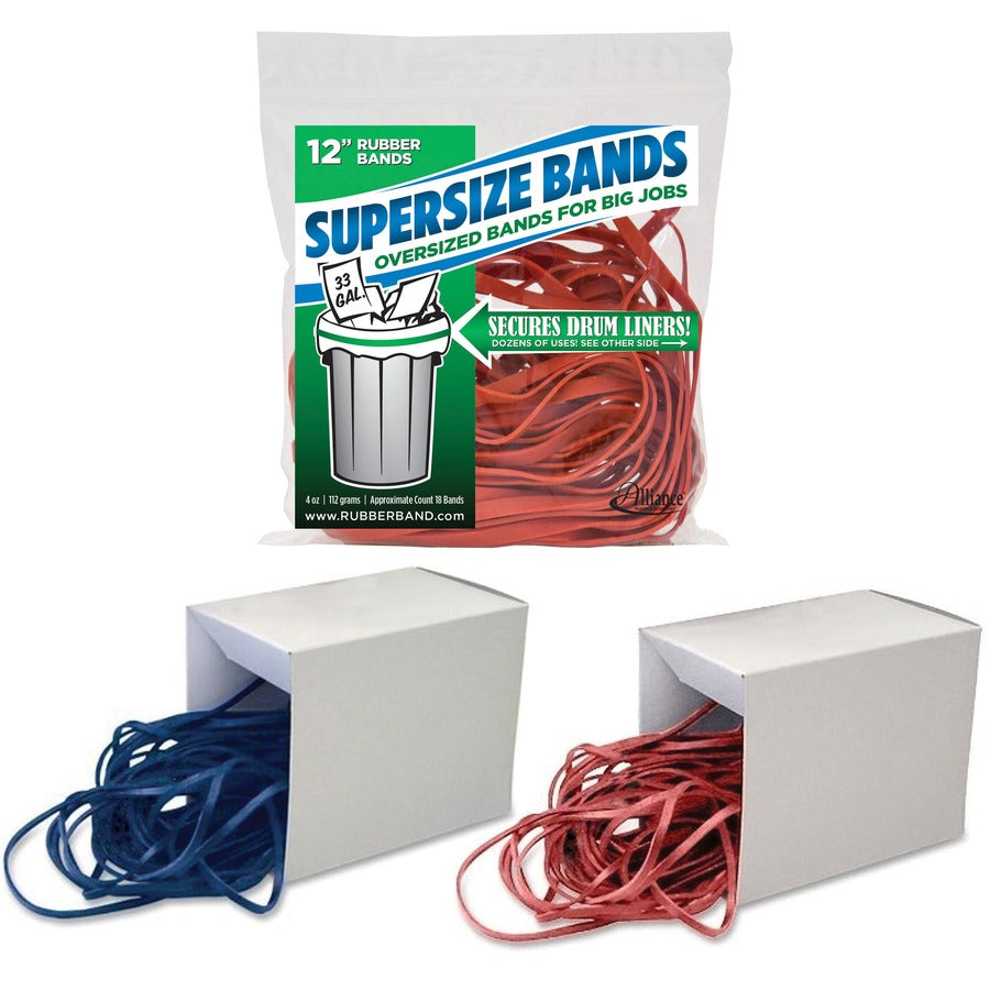 Alliance Rubber 07825 SuperSize Bands - Large 12" Heavy Duty Latex Rubber Bands - For Oversized Jobs - Red - Approx. 50 Bands in Box - 
